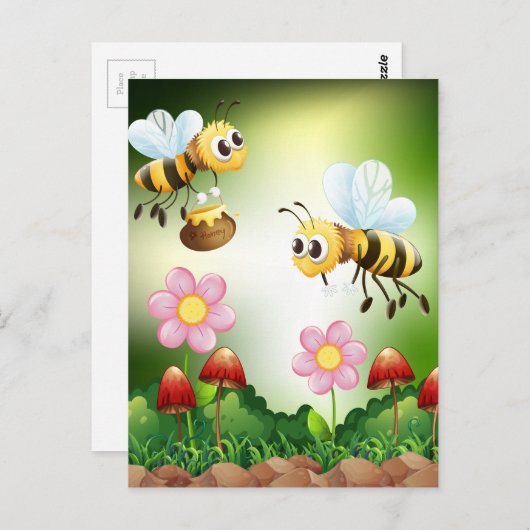 Bijen en honing briefkaart (Voorkant / Achterkant)