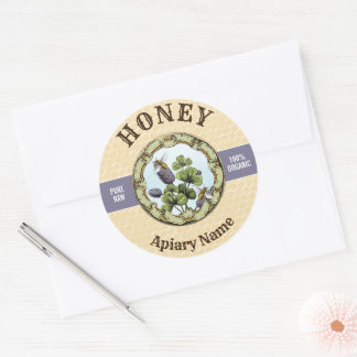 Bijen en Klaver Honing Jar Ronde Sticker