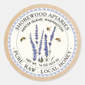 Bijen en lavendel-honingetiket met Kraft Border Ronde Sticker (Voorkant)
