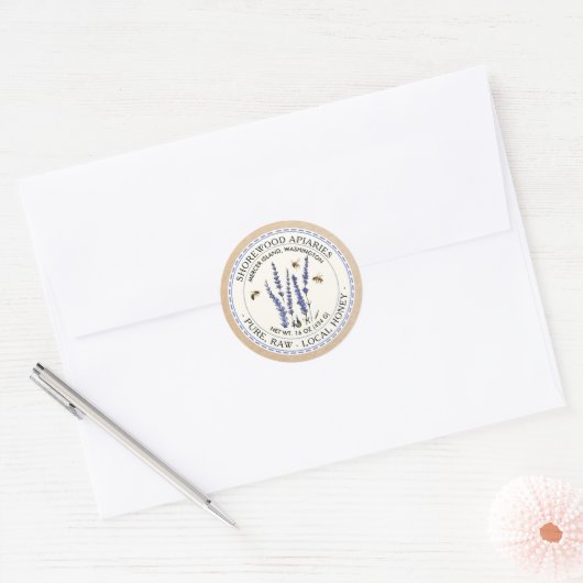 Bijen en lavendel-honingetiket met Kraft Border Ronde Sticker (Envelop)
