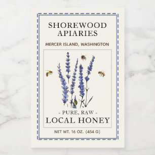 Bijen en lavender 2"x3" honingetiket voedselcontainer etiket
