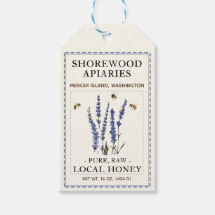 Bijen en lavender-honingetiket Blauw-streepjesgren Cadeaulabel