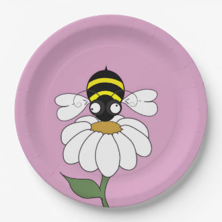 Bijen- en madeliefroze papieren bord