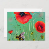 Bijen en rode papaver briefkaart (Voorkant / Achterkant)