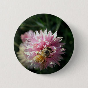 Bijen en roze ventiel ronde button 5,7 cm