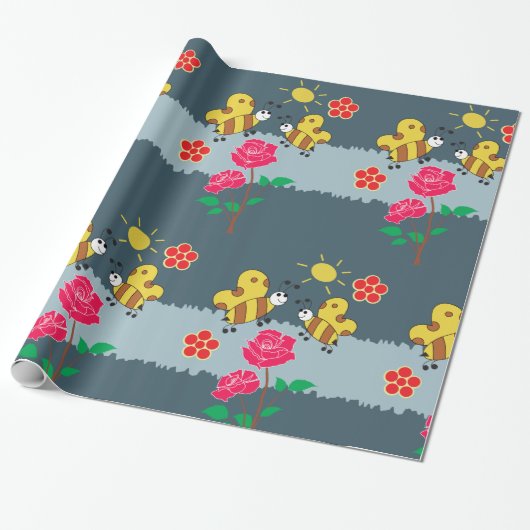 Bijen en Rozen bloementuin Cadeaupapier (Uitgerold)