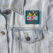 Bijen en Rozen bloementuin Vierkante Button 5,1 Cm (In situ)