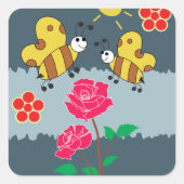 Bijen en Rozen bloementuin Vierkante Sticker (Voorkant)