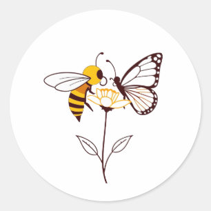 Bijen en vlinders op bloem   op natuur geïnspireer ronde sticker
