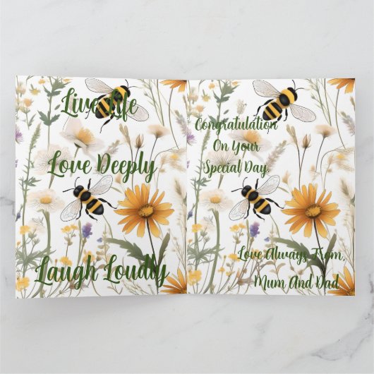 Bijen en wilde bloemen bedoeld om samen bruiloft kaart (Binnen)