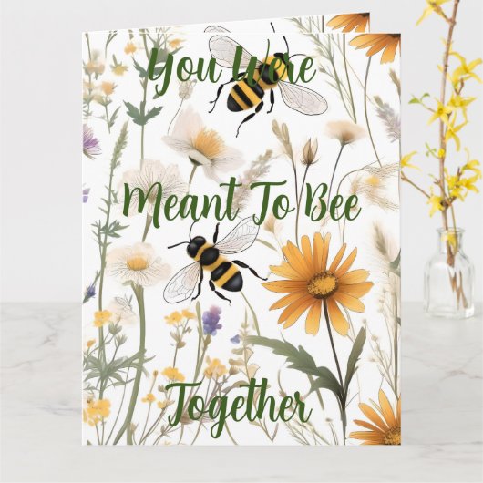 Bijen en wilde bloemen bedoeld om samen bruiloft kaart (Gele Bloem)