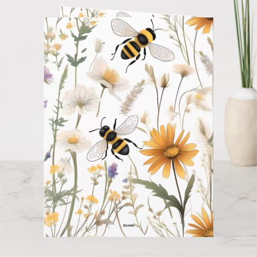 Bijen en wilde bloemen bedoeld om samen bruiloft kaart (Achterkant)