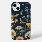 Bijen en wilde bloemen op donkerblauw Case-Mate iPhone case (Achterkant)