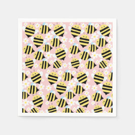 Bijen en witte bloemen servet