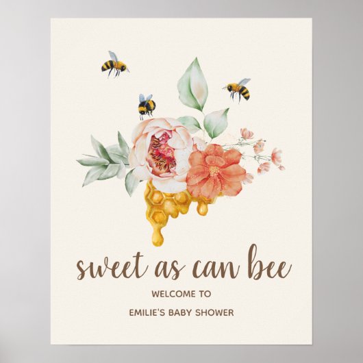 Bijen Floral Honeycomb Baby shower Welkom Poster (Voorkant)
