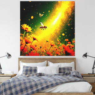 Bijen 'Golden Pollen Burst Joy Design Canvas Afdruk