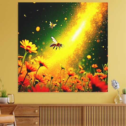 Bijen 'Golden Pollen Burst Joy Design Canvas Afdruk (Insitu (Woonkamer))