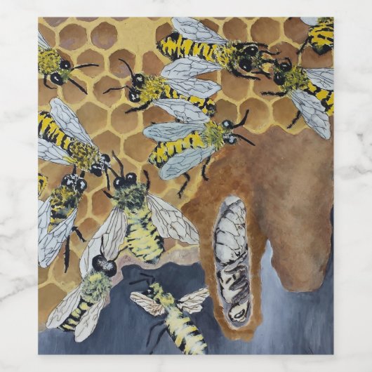 Bijen in een wijnetiket voor bijenkorven wijn etiket (Enkel label)