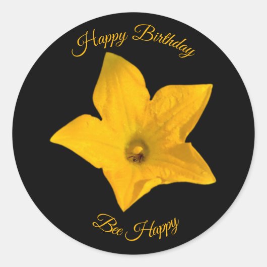 Bijen in Squash Blossom Happy Birthday Sticker (Voorkant)