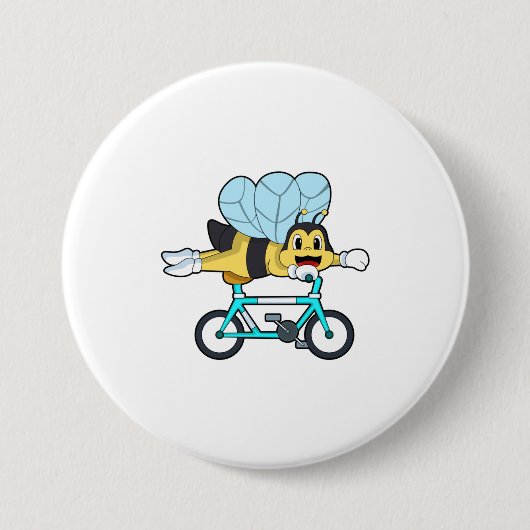 Bijen met fiets ronde button 7,6 cm (Voorkant)