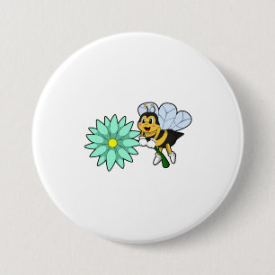 Bijen met Flower.PNG Ronde Button 7,6 Cm