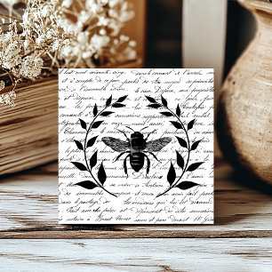 Bijen met lauwerkrans en Frans handschrift Tegeltje