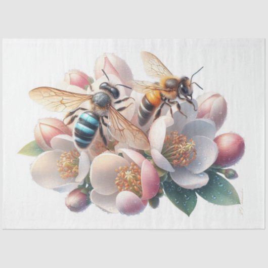 Bijen op Apple Blossom Decoupage Tissuepapier (Voorkant)