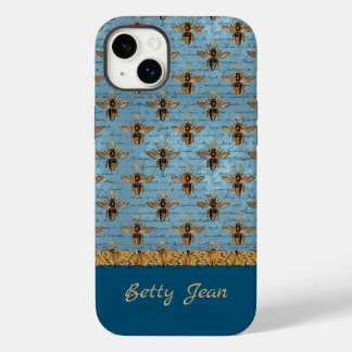 bijen op blauw Damasje met handschrift Case-Mate iPhone 14 Plus Hoesje