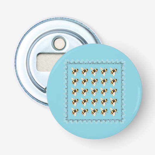 Bijen op Blauwe Knop Fles Opener (Voorkant)