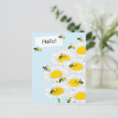 Bijen op Bloem Briefkaart - Blauwe Achtergrond (Staand voorkant)