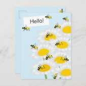 Bijen op Bloem Briefkaart - Blauwe Achtergrond (Voorkant / Achterkant)