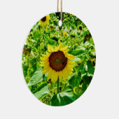 Bijen op gele zonnebloem keramisch ornament (Rechts)