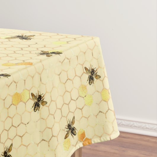 Bijen op Honeycomb Pattern Gold Yellow Tafelkleed (Voorbeeld)