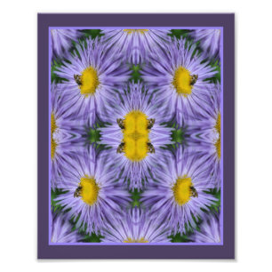 Bijen op Paarse Aster Flowers Natuur Abstract Foto Afdruk