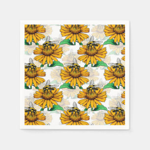 Bijen op Zonnebloem Patroon Ontwerp Servet