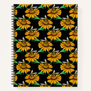Bijen op Zonnebloem Patroon Ontwerp Zwart Notitieboek