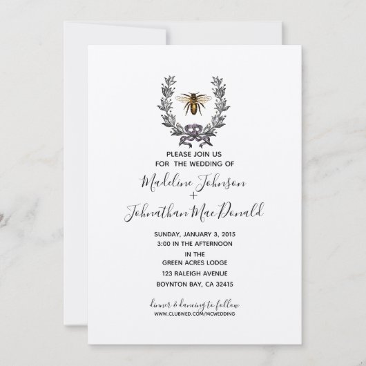  bijen SPRING GARDEN WEDDING plum geel Kaart (Voorkant)