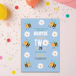 Bijen Verjaardag Uitnodiging Party Blue Daisy Two 