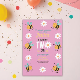 Bijen Verjaardag Uitnodiging Party Pink Daisy Two 