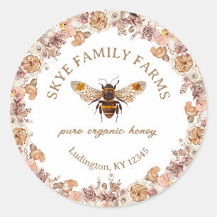 Bijen Waterverf Bloemen Biologische Honing Ronde Sticker