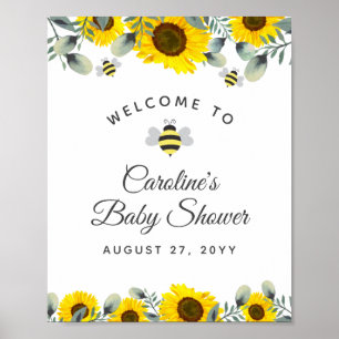 Bijen Zonnebloemen Eucalyptus Baby shower Welkom Poster