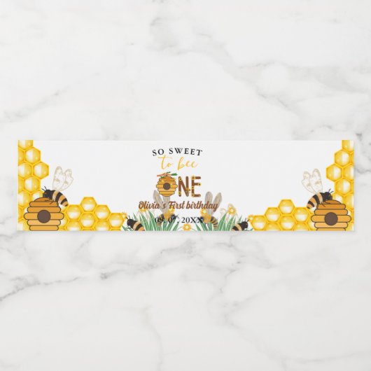 Bijendag geel honingbij eerste meisje verjaardagsf waterfles etiket (Enkel label)