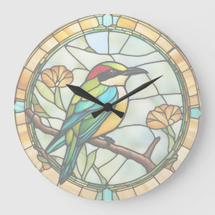 Bijeneter Vogel Faux Glas in lood Kleurrijke Vogel Grote Klok
