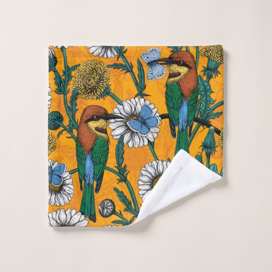 Bijeneters, blauwe vlinders en zeeduivel op sinaas bad handdoek (Wasdoekje)