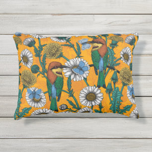 Bijeneters, blauwe vlinders en zeeduivel op sinaas buitenkussen