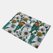 Bijeneters, blauwe vlinders en zeeduivel op wit deurmat (Schuin)