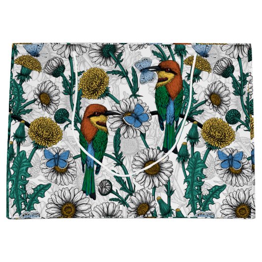 Bijeneters, blauwe vlinders en zeeduivel op wit groot cadeauzakje (Voorkant)