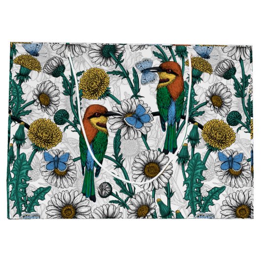 Bijeneters, blauwe vlinders en zeeduivel op wit groot cadeauzakje (Achterkant)