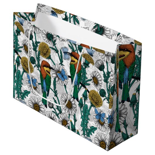 Bijeneters, blauwe vlinders en zeeduivel op wit groot cadeauzakje (Voorkant Gekanteld)