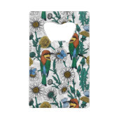 Bijeneters, blauwe vlinders en zeeduivel op wit kredietkaart flessenopener (Voorkant)